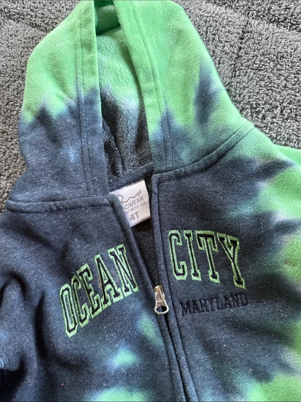 Green & Navy Tie-Dye Zip Hoodie for Kids